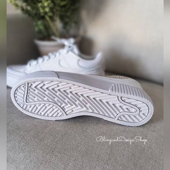 Women's Nike Court Legacy Lift White Sneakers Customized With Clear Crystals - Picture 7 of 8